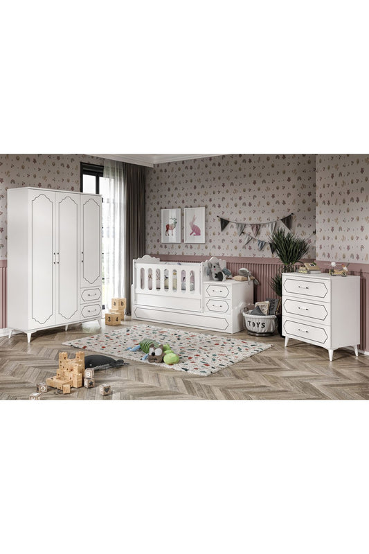 KZNMOB HOME Hayal Modern Bebek Odası Takımı Beyaz - 3 Parçalı Tamamı 1. Kalite Mdf