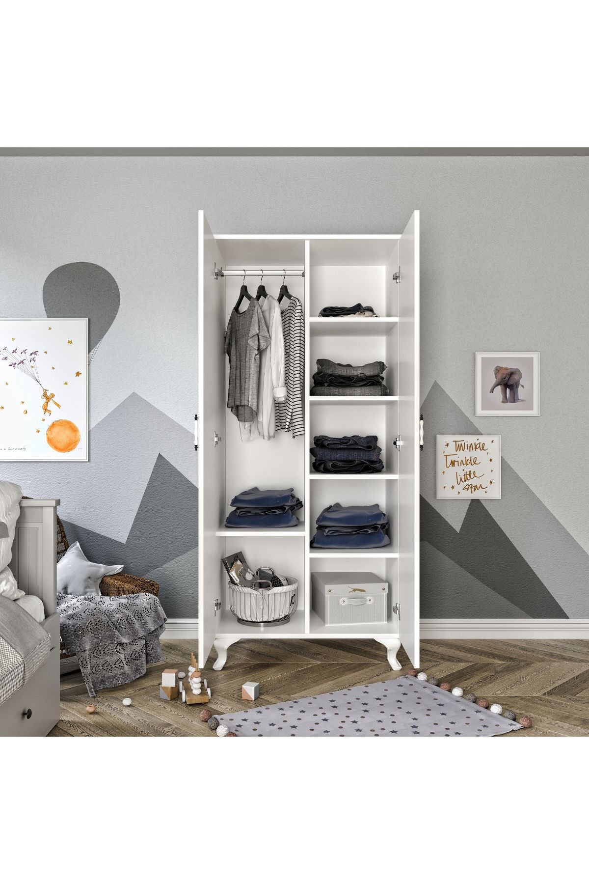 Stil 2 Kapaklı Modern Desenli Gardırop, Elbise Dolabı - Tamamı 1. Kalite Mdf