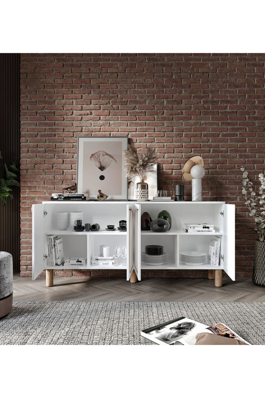 KZNMOB HOME Duru 4 Kapaklı Çok Amaçlı Bohem Konsol, Bohem Tarzda Yüksek Konsol - Tamamı 1. Kalite Mdf