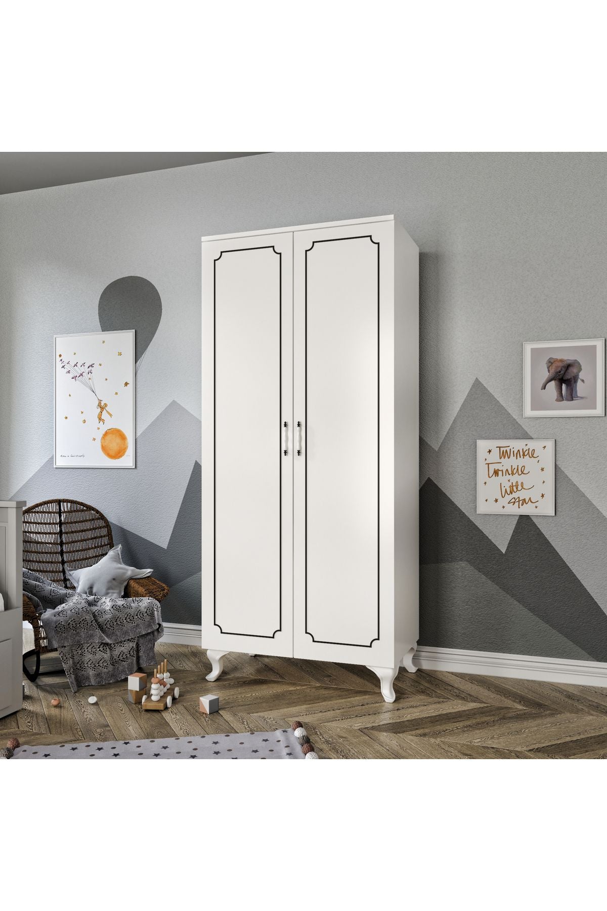 Stil 2 Kapaklı Modern Desenli Gardırop, Elbise Dolabı - Tamamı 1. Kalite Mdf