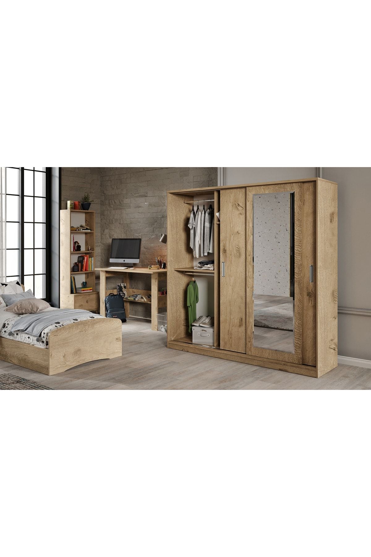 Samira Modern Genç Odası Takımı Meşe - 5 Parçalı Ve Tamamı 1. Kalite Mdf