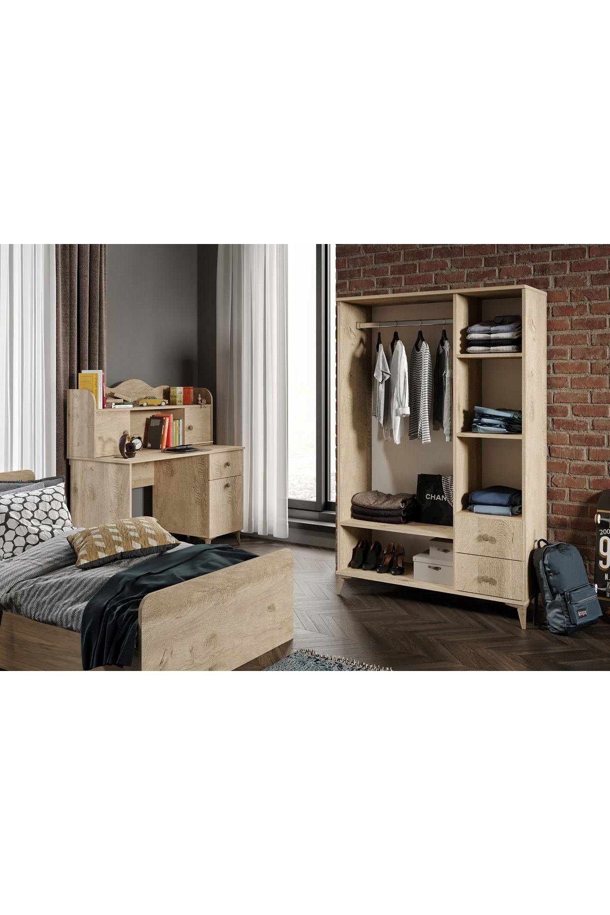 Akasya Modern Genç Odası Takımı Meşe - 4 Parçalı Ve Tamamı 1. Kalite Mdf
