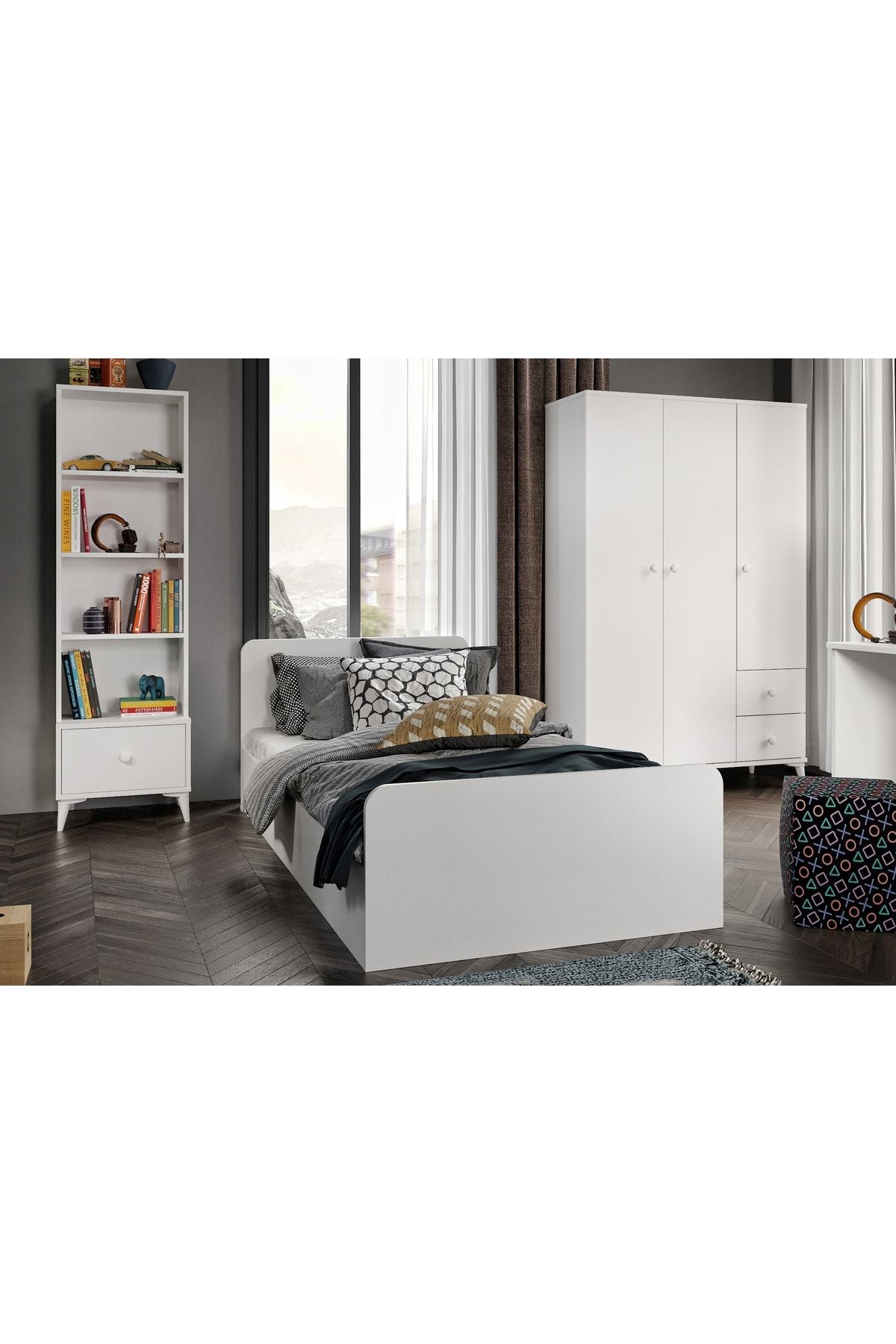 Akasya Modern Genç Odası Takımı Beyaz - 4 Parçalı Ve Tamamı 1. Kalite Mdf