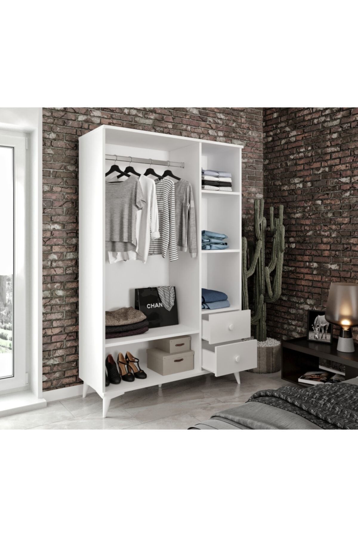 Akasya 3 Kapaklı 2 Çekmeceli Mdf Gardrop Elbise Dolabı Beyaz - Tamamı 1. Kalite Mdf
