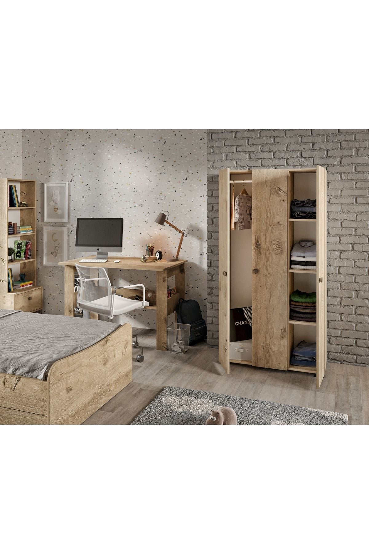 Selen Çocuk Odası Takımı Meşe - 5 Parçalı Tamamı 1. Kalite Mdf