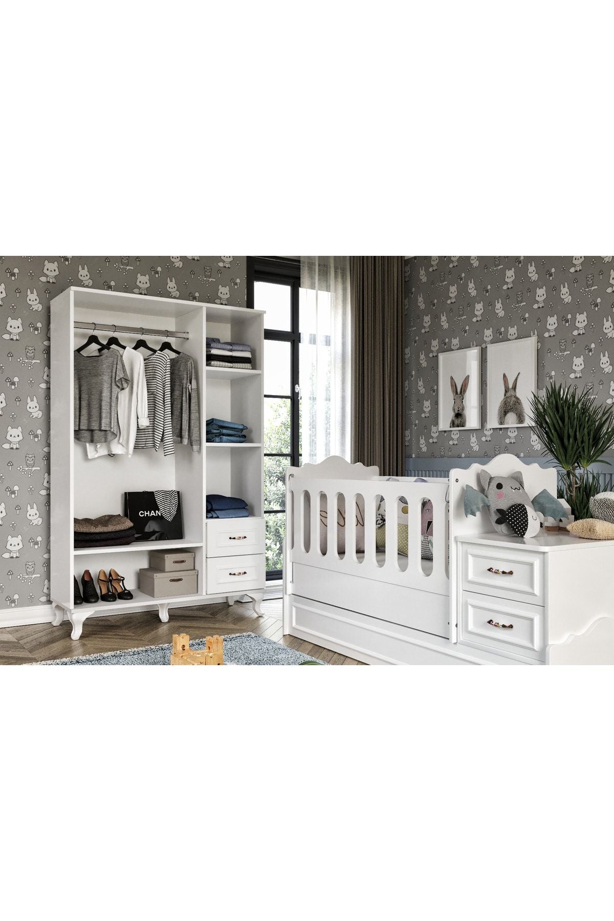 Kartopu Country Tarzı Bebek Odası Takımı Beyaz - 3 Parçalı Tamamı 1. Kalite Mdf
