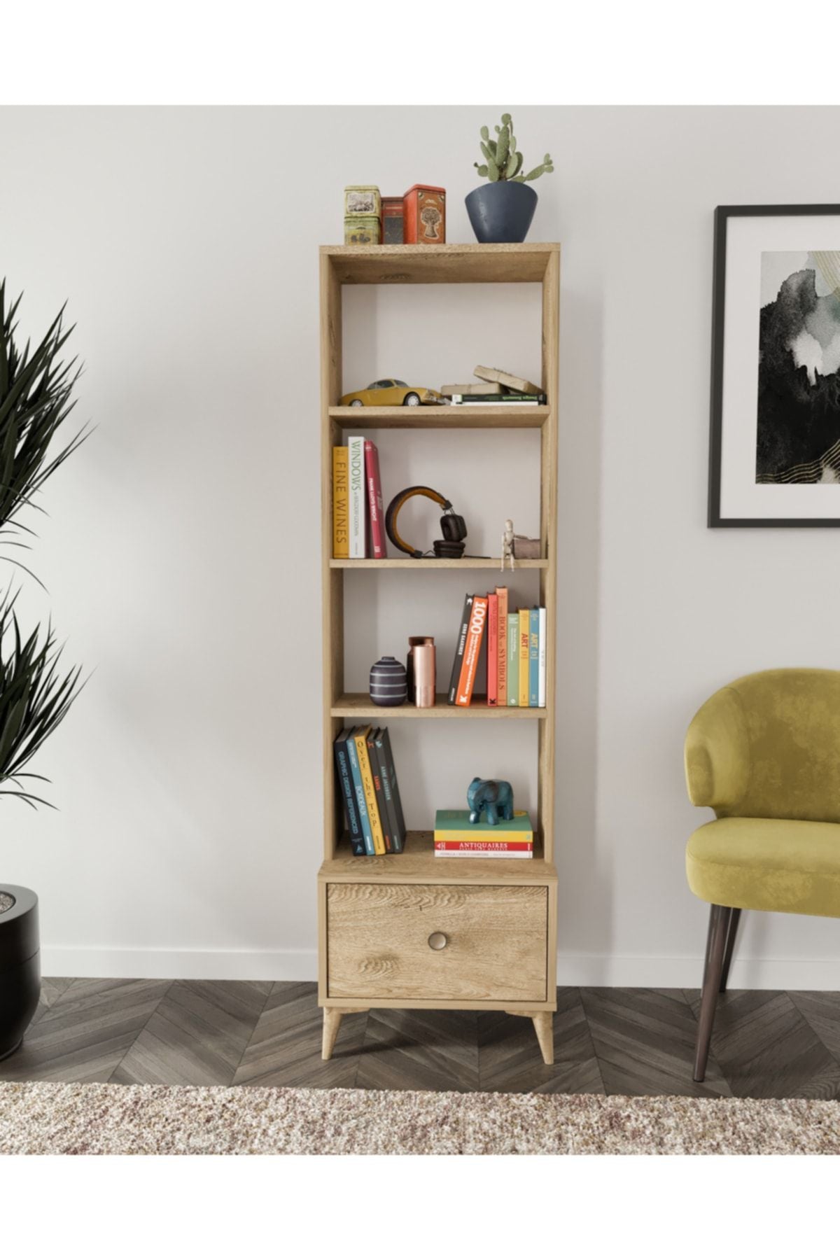 Akasya Çekmeceli Kitaplık Meşe Mdf