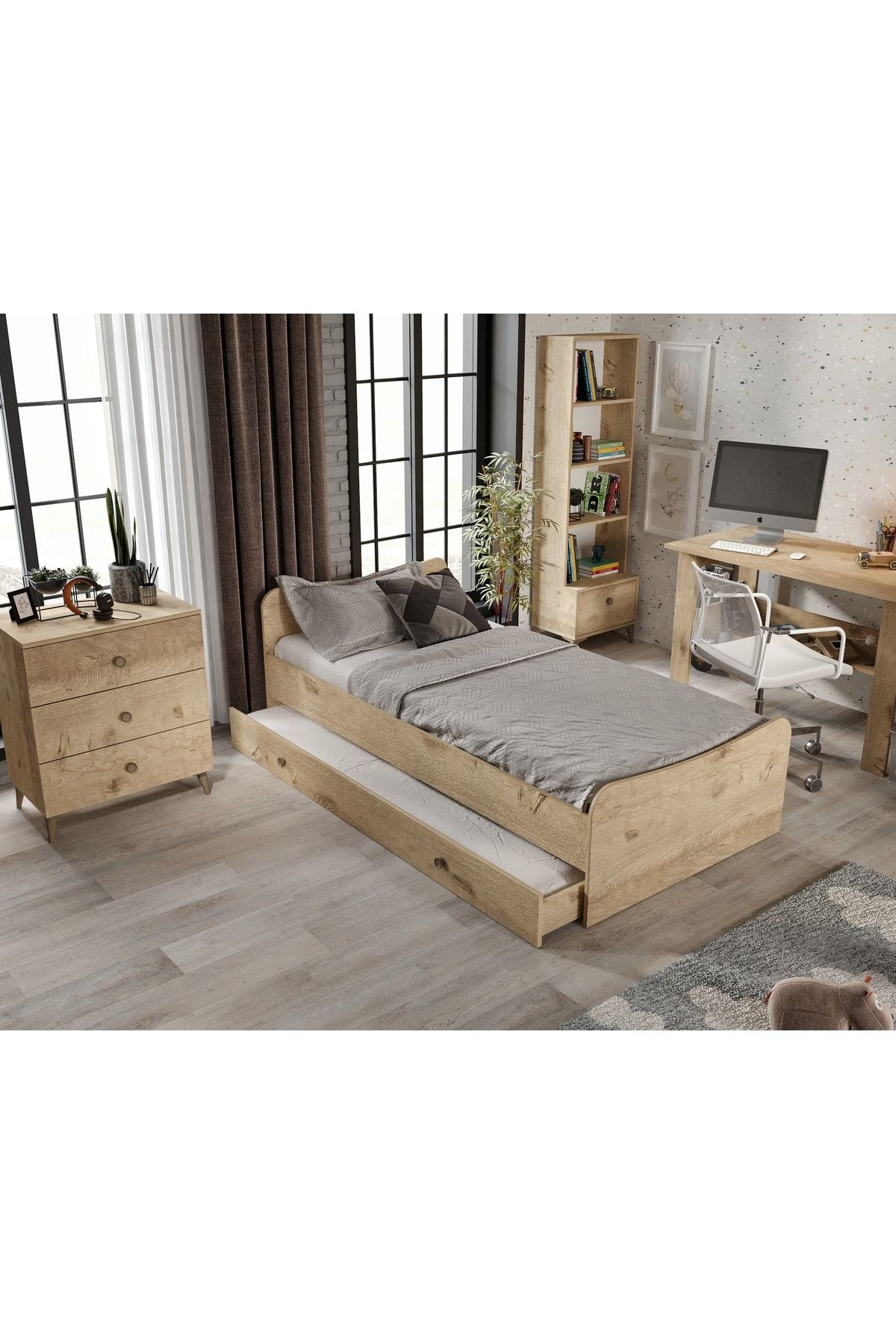 Selen Çocuk Odası Takımı Meşe - 5 Parçalı Tamamı 1. Kalite Mdf
