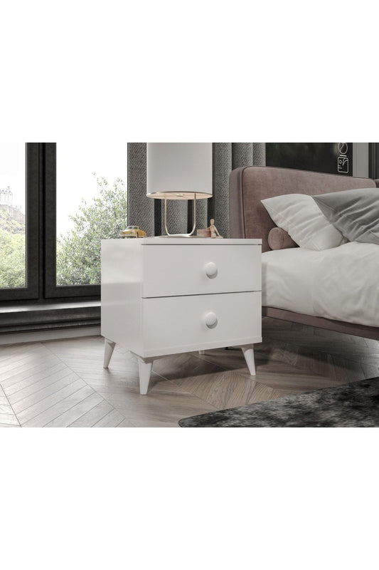 KZNMOB HOME Fındık 2 Çekmeceli Beyaz Komodin - Tamamı 1. Kalite MDFLAM