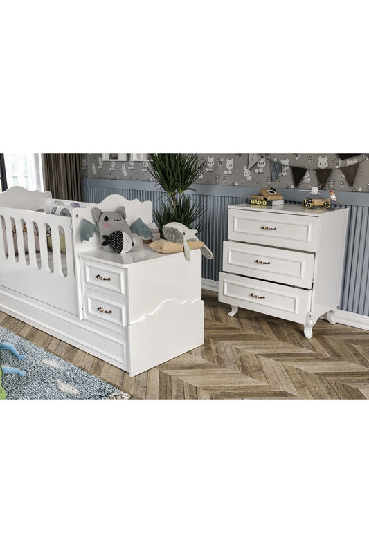 KZNMOB HOME Kartopu Country Tarzı Bebek Odası Takımı Beyaz - 3 Parçalı Tamamı 1. Kalite Mdf
