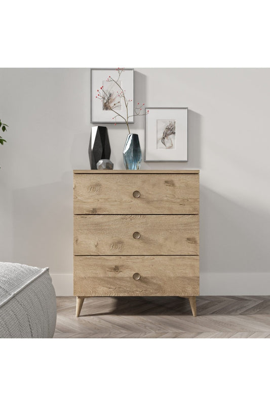 KZNMOB HOME Gardenya 3 Çekmeceli Meşe Şifonyer - Tamamı 1. Kalite Mdf