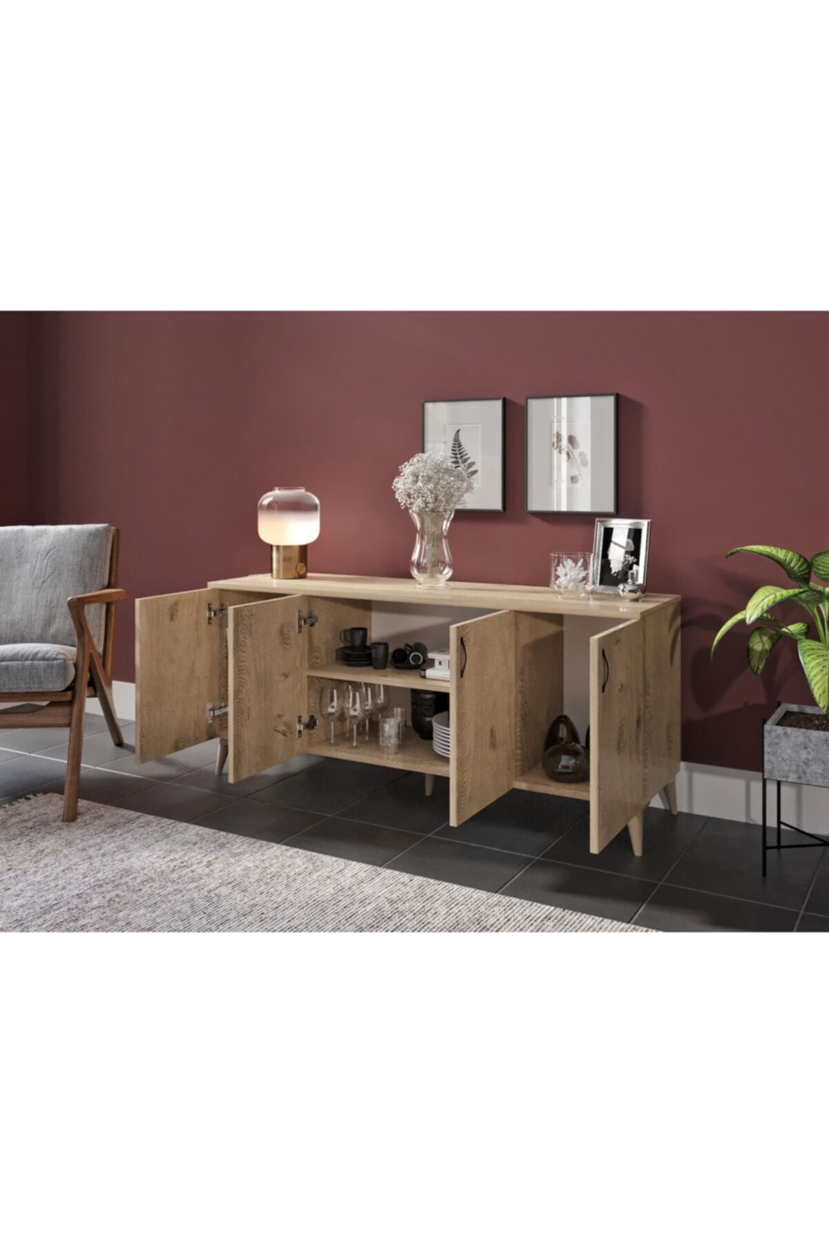 Çok Amaçlı Meşe Konsol - Tamamı 1. Kalite Mdf