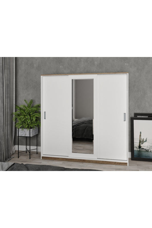 KZNMOB HOME Samira 3 Kapaklı Sürgülü Aynalı Gardrop Elbise Dolabı - Tamamı Mdf