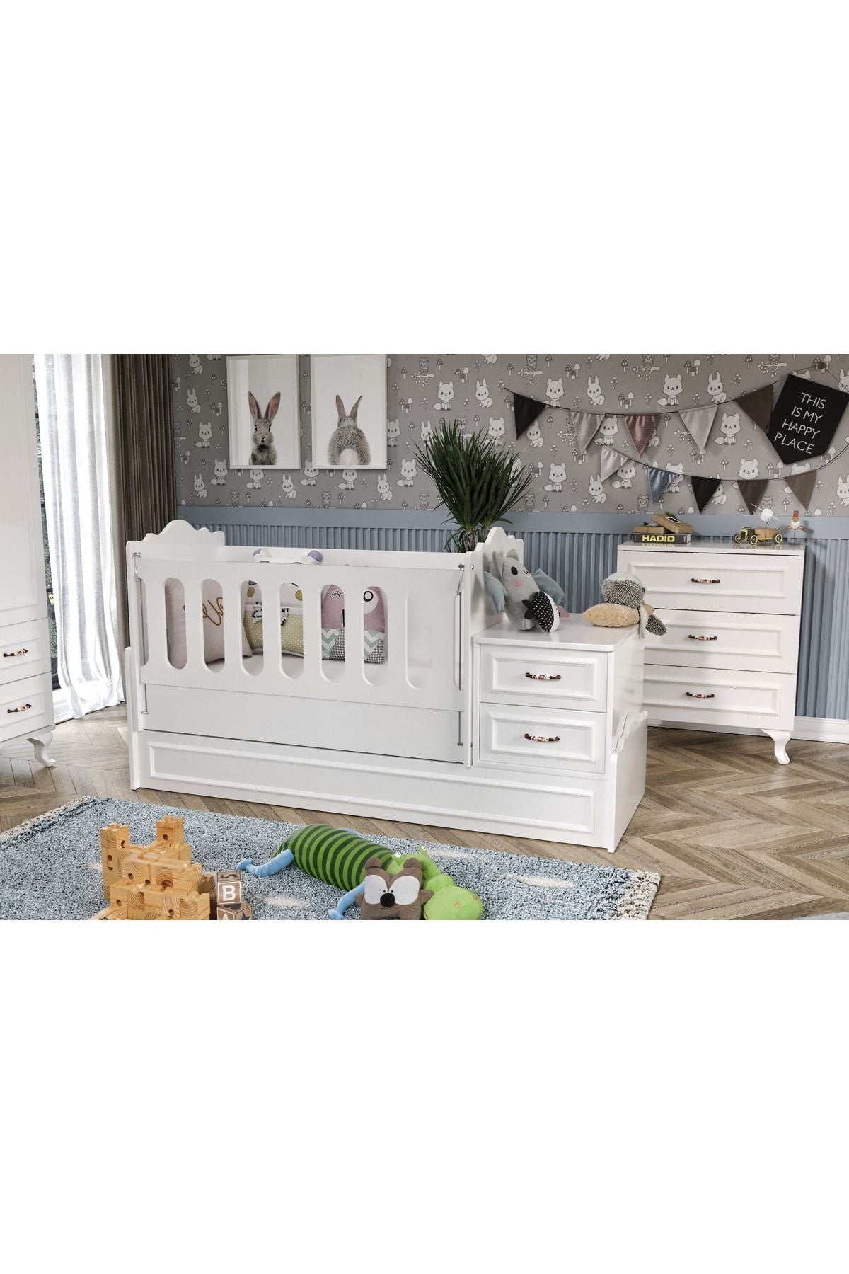 Kartopu Country Tarzı Bebek Odası Takımı Beyaz - 3 Parçalı Tamamı 1. Kalite Mdf