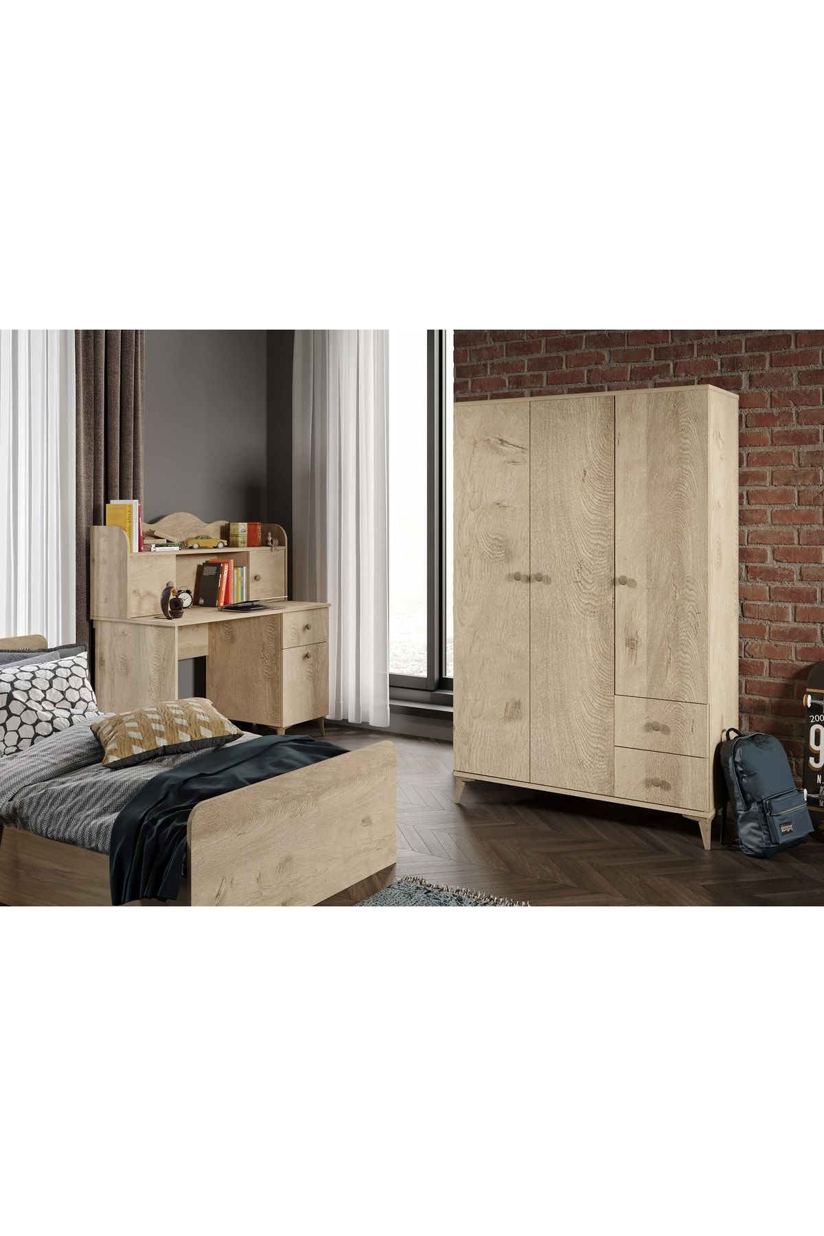 Akasya Modern Genç Odası Takımı Meşe - 4 Parçalı Ve Tamamı 1. Kalite Mdf