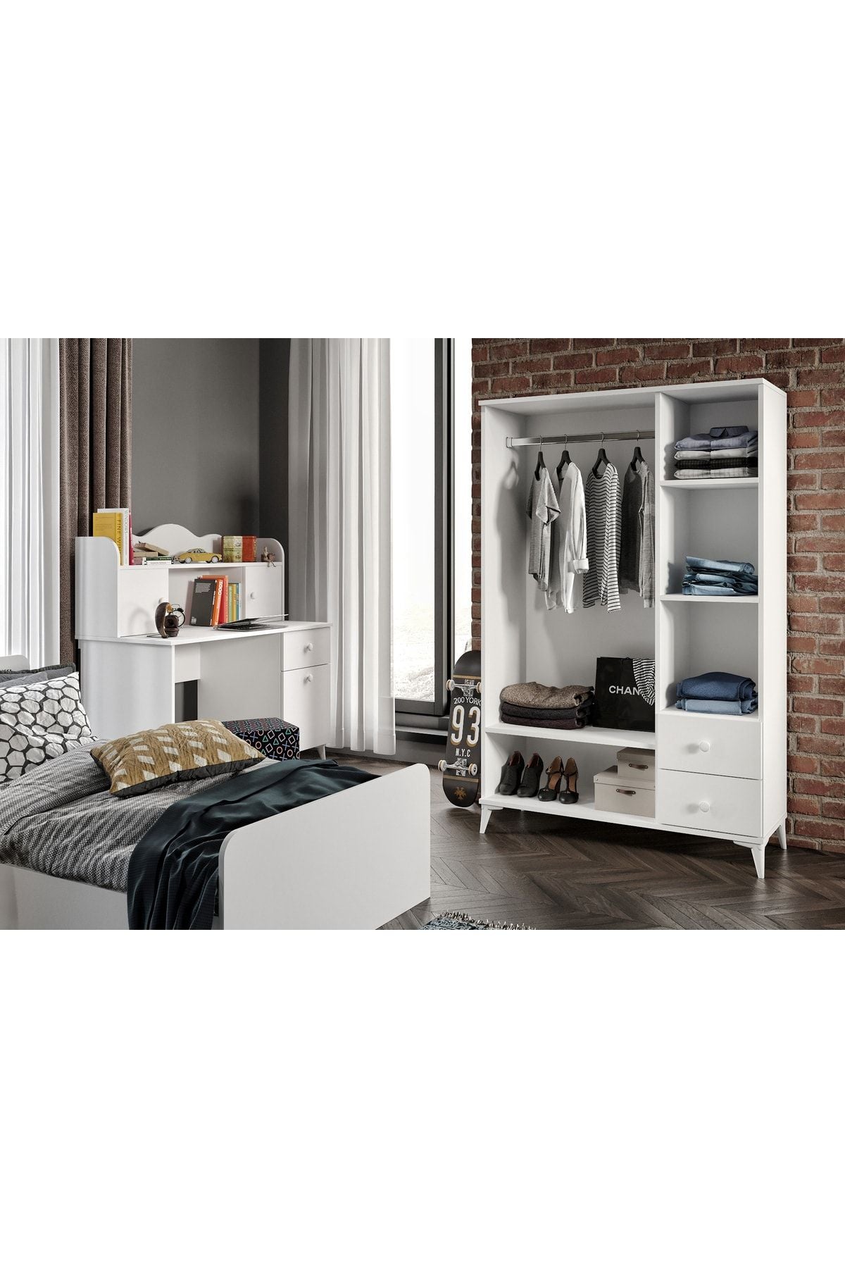 Akasya Modern Genç Odası Takımı Beyaz - 4 Parçalı Ve Tamamı 1. Kalite Mdf