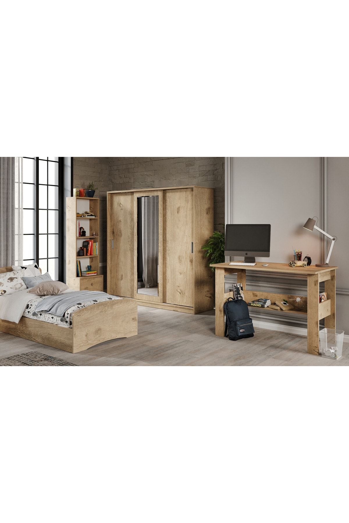 Samira Modern Genç Odası Takımı Meşe - 5 Parçalı Ve Tamamı 1. Kalite Mdf