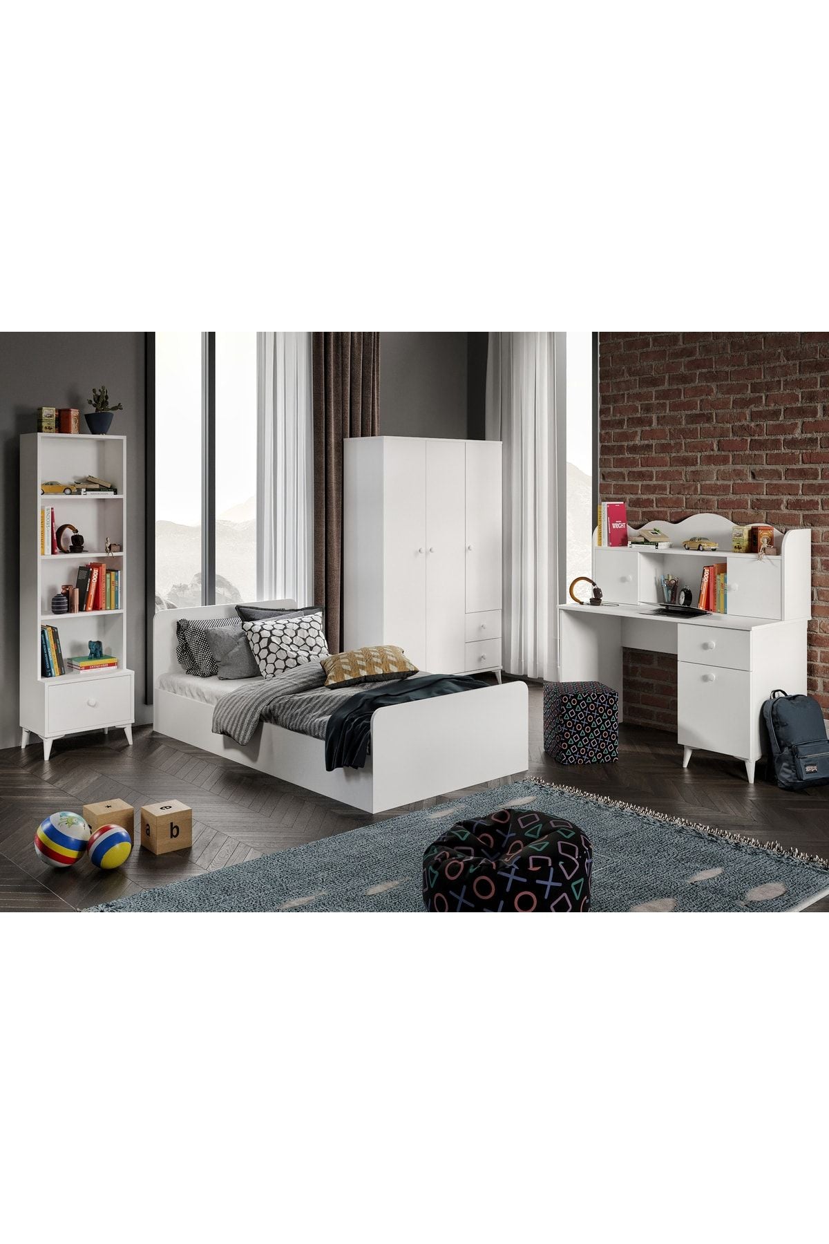 Akasya Modern Genç Odası Takımı Beyaz - 4 Parçalı Ve Tamamı 1. Kalite Mdf