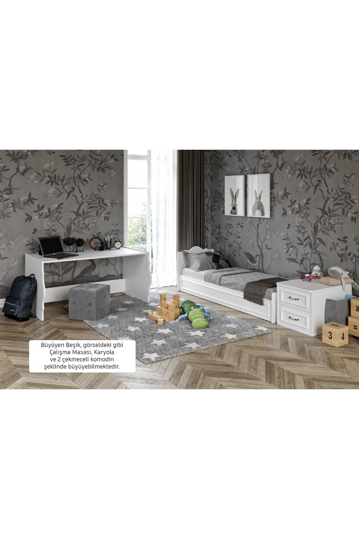 Kartopu Country Tarzı Bebek Odası Takımı Beyaz - 3 Parçalı Tamamı 1. Kalite Mdf
