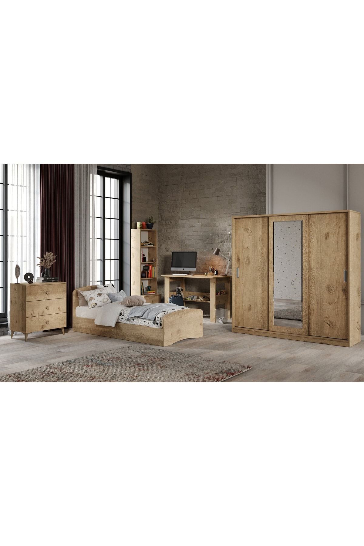 Samira Modern Genç Odası Takımı Meşe - 5 Parçalı Ve Tamamı 1. Kalite Mdf