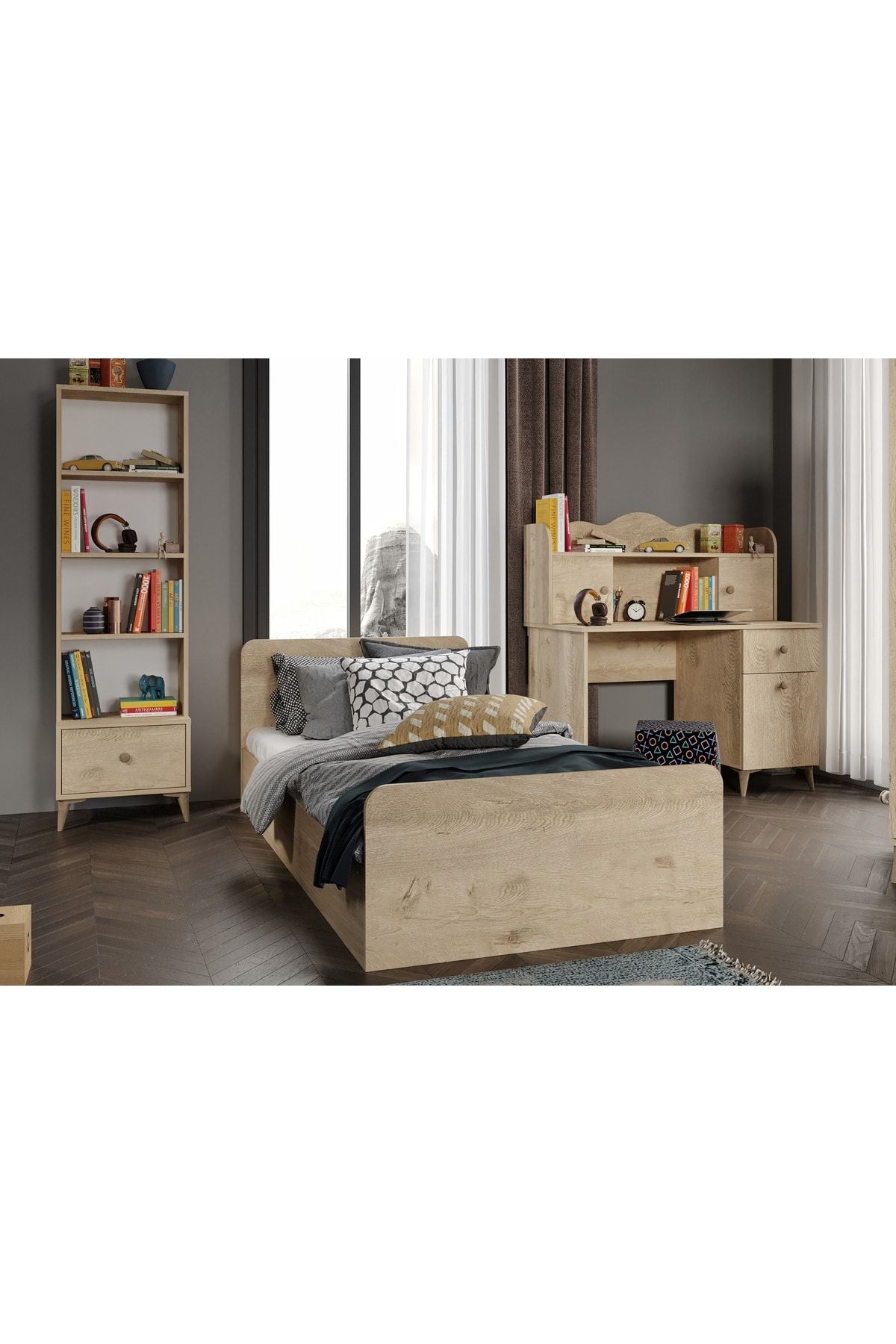 Akasya Modern Genç Odası Takımı Meşe - 4 Parçalı Ve Tamamı 1. Kalite Mdf