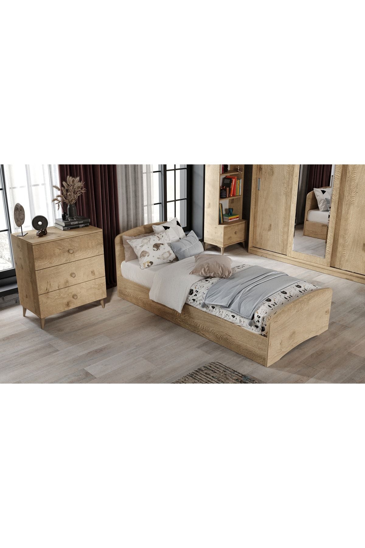 Samira Modern Genç Odası Takımı Meşe - 5 Parçalı Ve Tamamı 1. Kalite Mdf