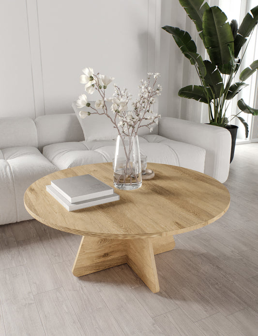 KZNMOB HOME Mush 90cm orta Sehpa - Beyaz, Ceviz, Meşe, Traverten Desenli Tamamı MDF