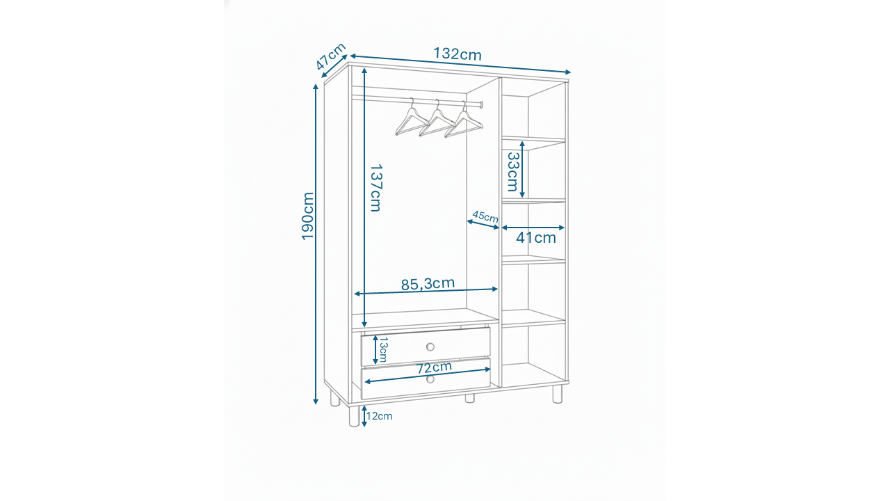KZNMOB HOME 3 Kapaklı 2 Çekmeceli Aynalı Bohem Gardırop, Elbise Dolabı Beyaz - Tamamı 1. Kalite MDF