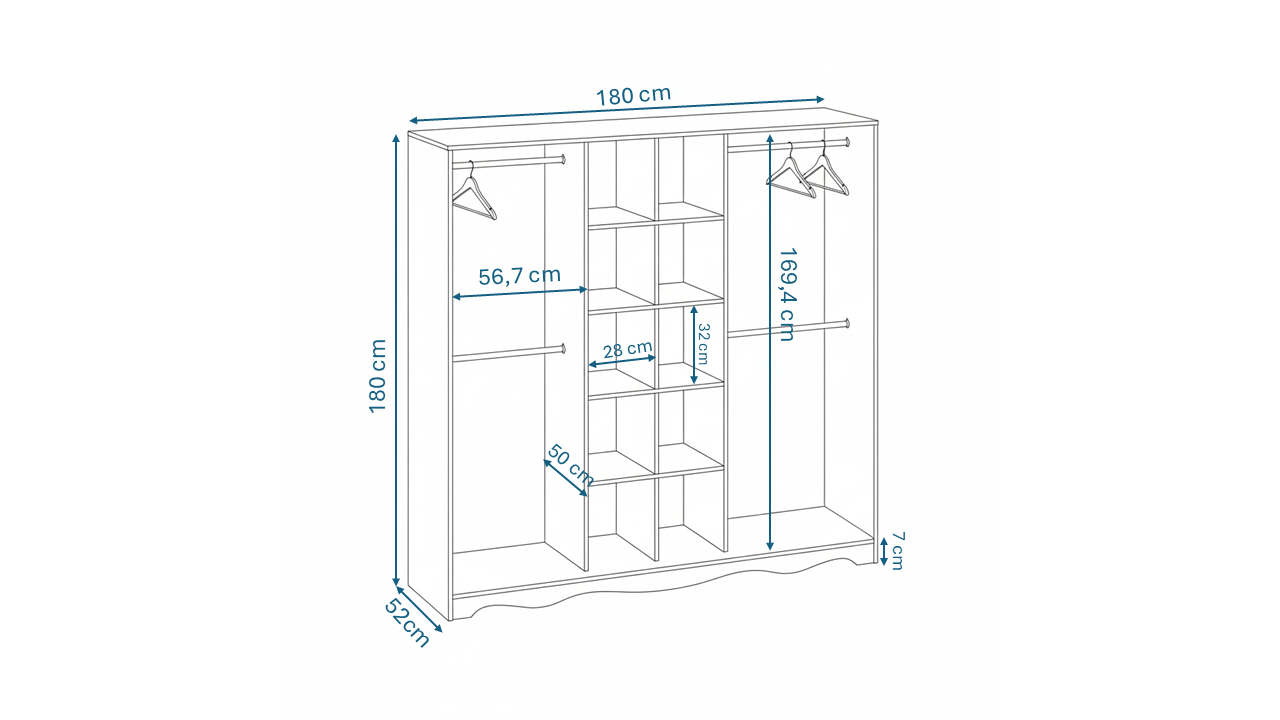 KZNMOB HOME Free 6 Kapaklı 2 Çekmeceli Modern Modüler Gardırop, Elbise Dolabı - Tamamı 1. Kalite Mdf