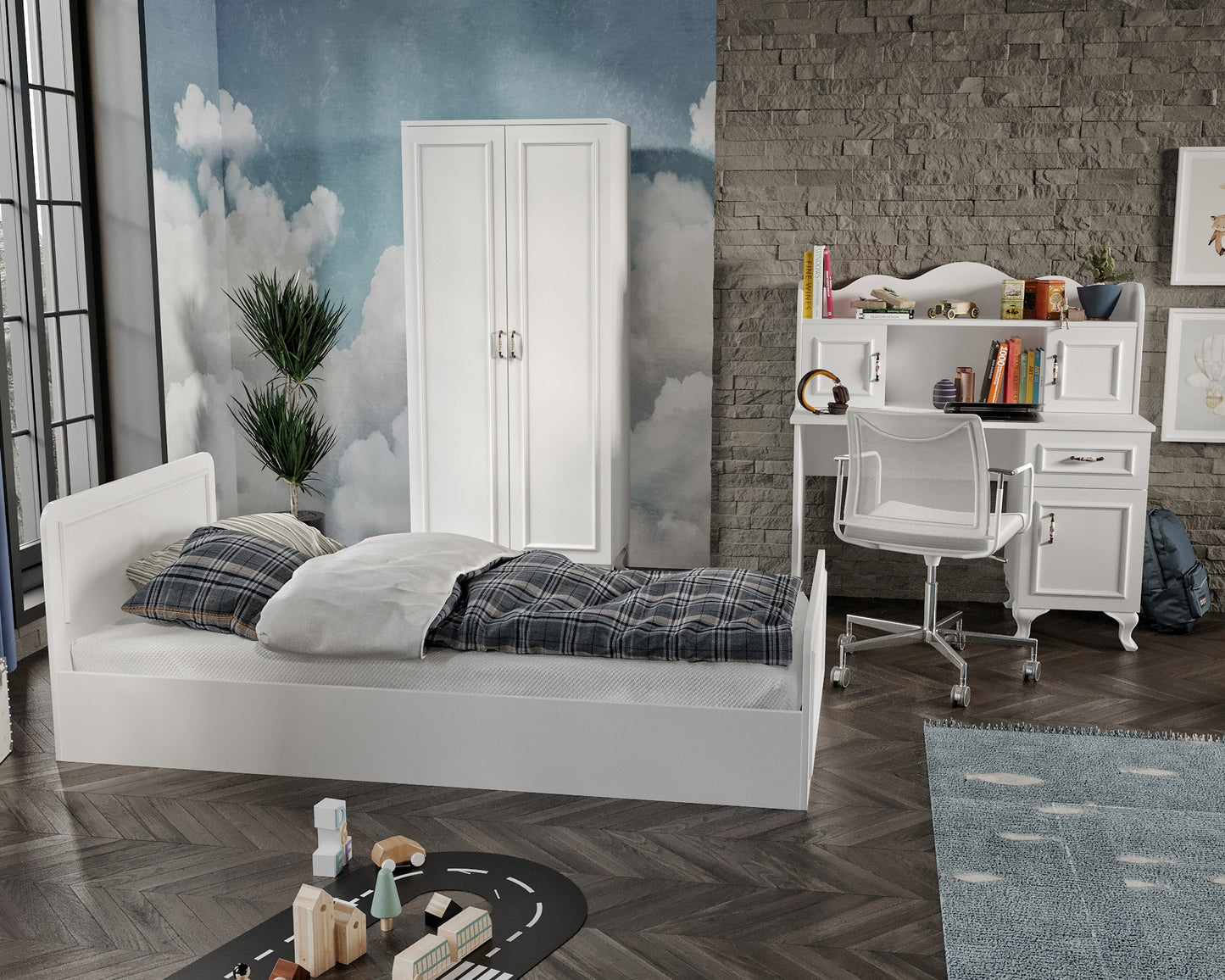 KZNMOB HOME Snow Country Tarzı Çocuk Odası Takımı - 4 Parçalı Ve Tamamı 1. Kalite Mdf