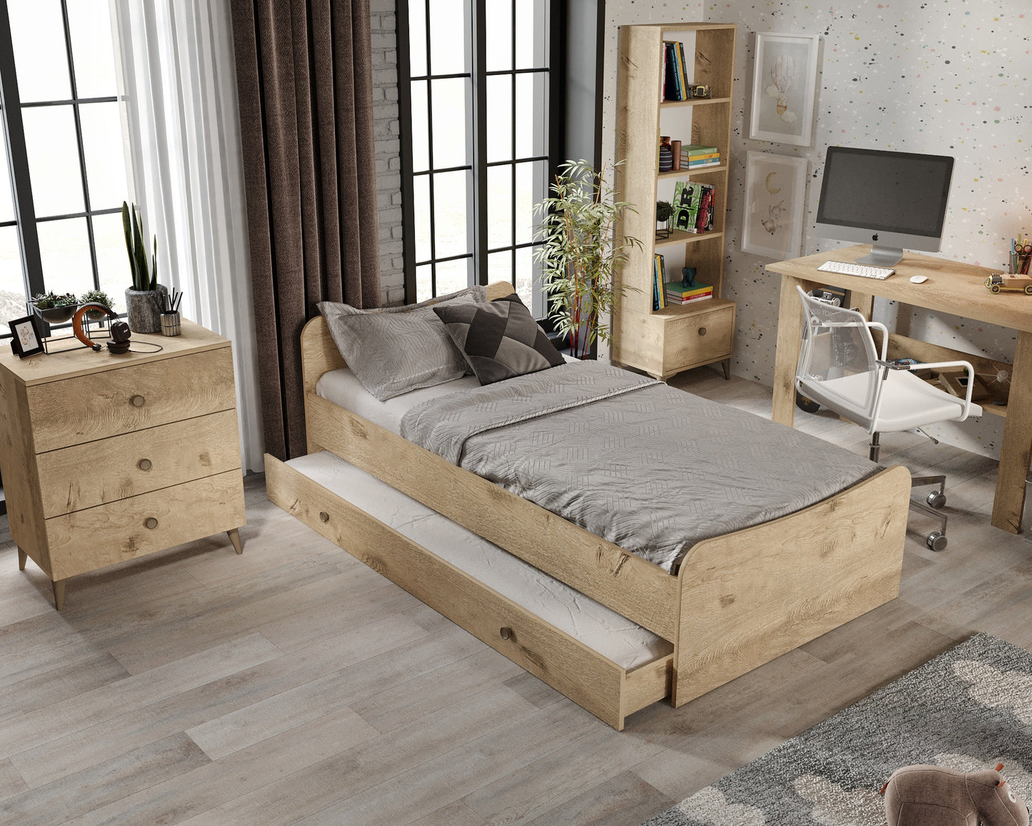 KZNMOB HOME Selen Çocuk Odası Takımı Meşe - 5 Parçalı Tamamı 1. Kalite Mdf