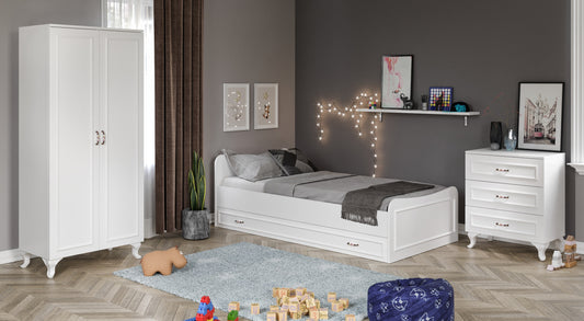 KZNHOME Kartopu Country Oda Takımı - Yavrulu Karyola, 2 Kapaklı Gardırop, 3 Çekmeceli Şifonyer Tamamı Mdf