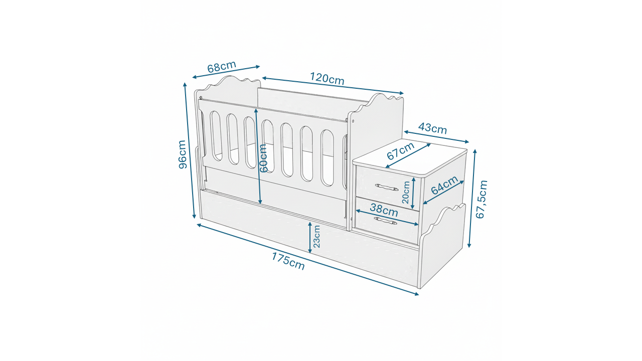 KZNMOB HOME Kartopu Country Büyüyen Beşik Beyaz - Tamamı 1. Kalite Mdf