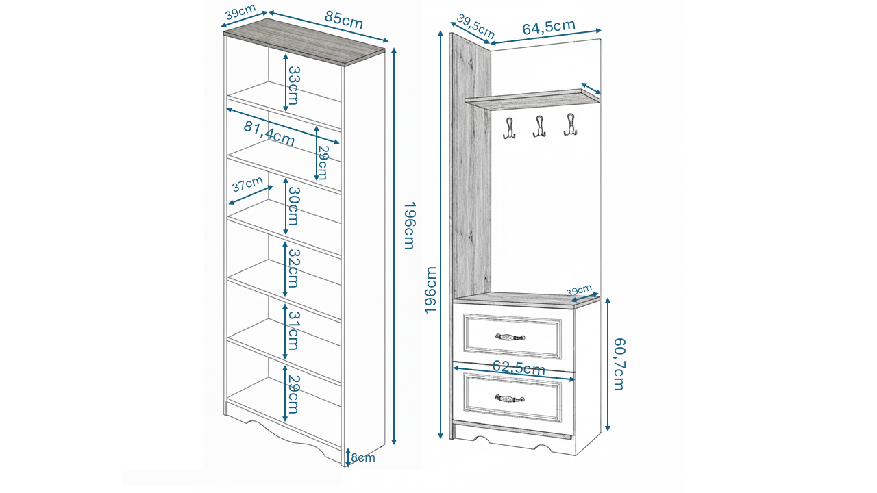 KZNMOB HOME Kartopu Modüler Country Portmanto, Vestiyer, Ayakkabılık - Tamamı 1. Kalite Mdf