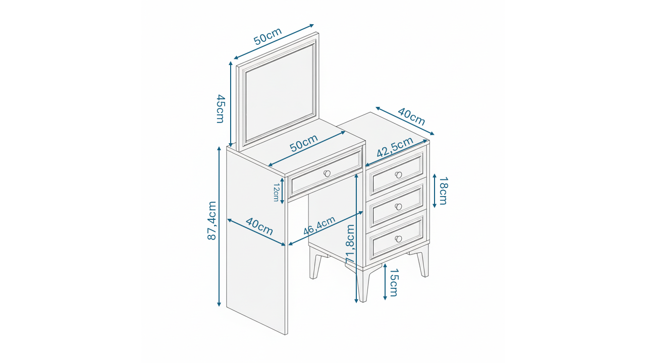 KZNMOB HOME Stella Country Tarzı Aynalı Makyaj Masası - Tamamı 1. Kalite MDF