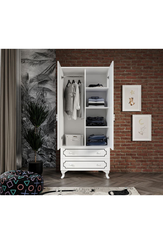 Stil 2 Kapaklı 2 Çekmeceli Modern Gardırop, Elbise Dolabı - Tamamı 1. Kalite Mdf
