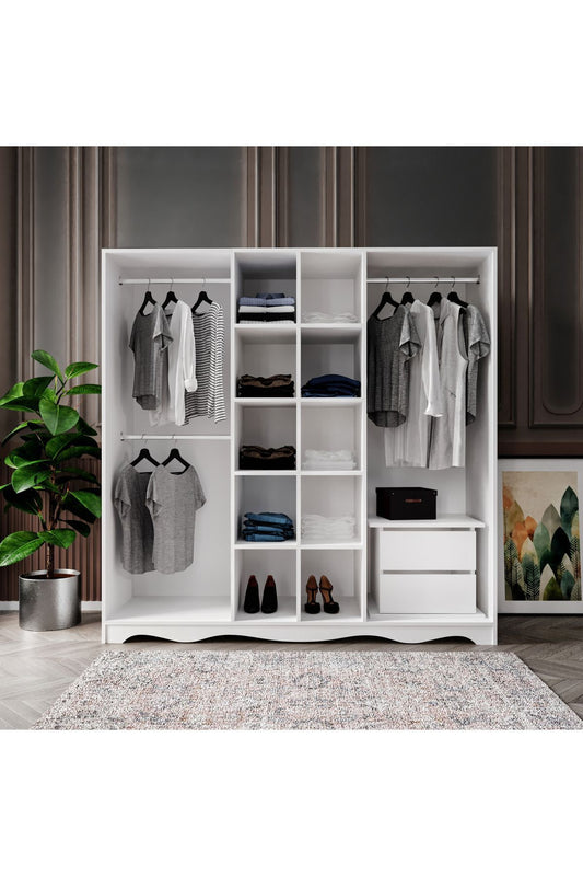 Free 6 Kapaklı 2 Çekmeceli Modern Modüler Gardırop, Elbise Dolabı - Tamamı 1. Kalite Mdf