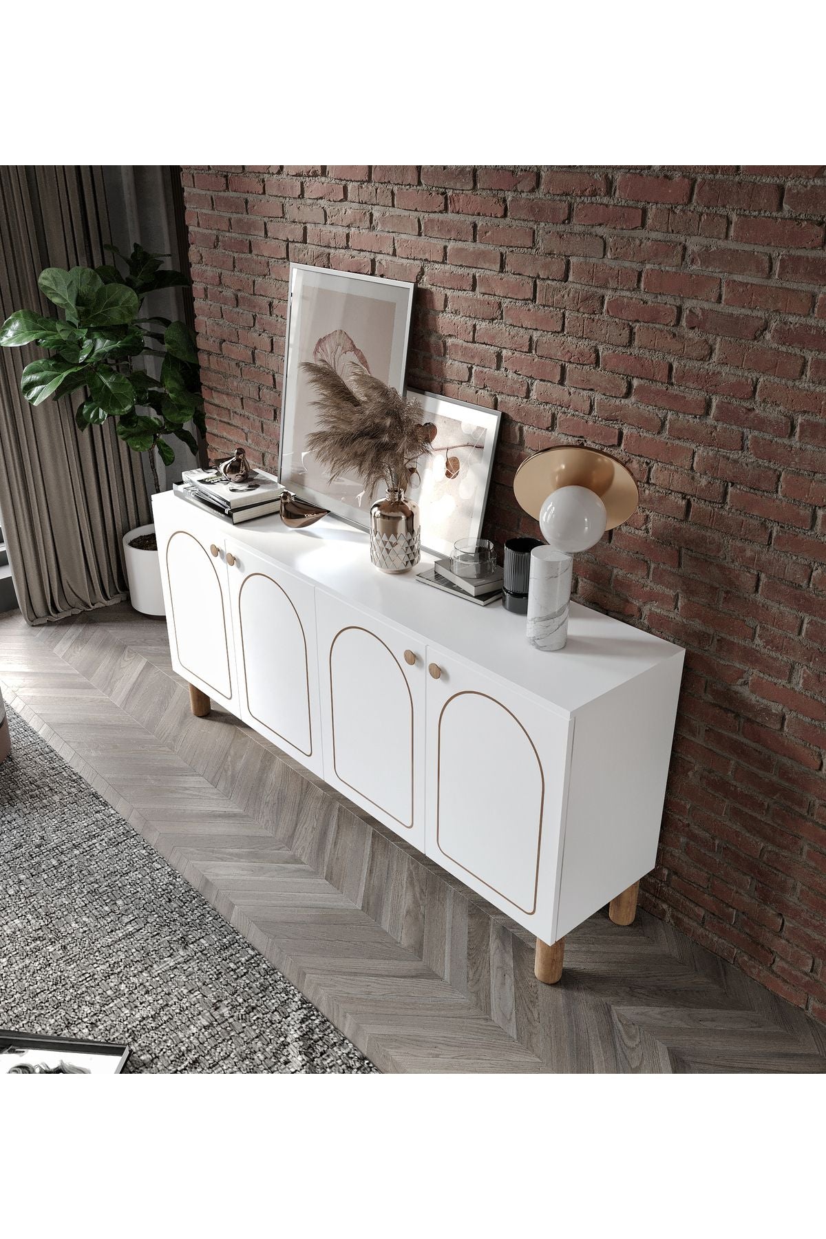 Duru 4 Kapaklı Çok Amaçlı Bohem Konsol, Bohem Tarzda Yüksek Konsol - Tamamı 1. Kalite Mdf