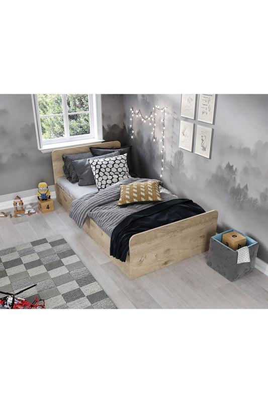 Tek Kişilik Modern Meşe Mdf Karyola - 100cm X 200cm Ölçülerinde