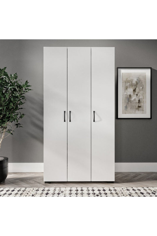Soft 3 Kapaklı Beyaz Gardırop, Elbise Dolabı - Tamamı 1. Kalite Mdf