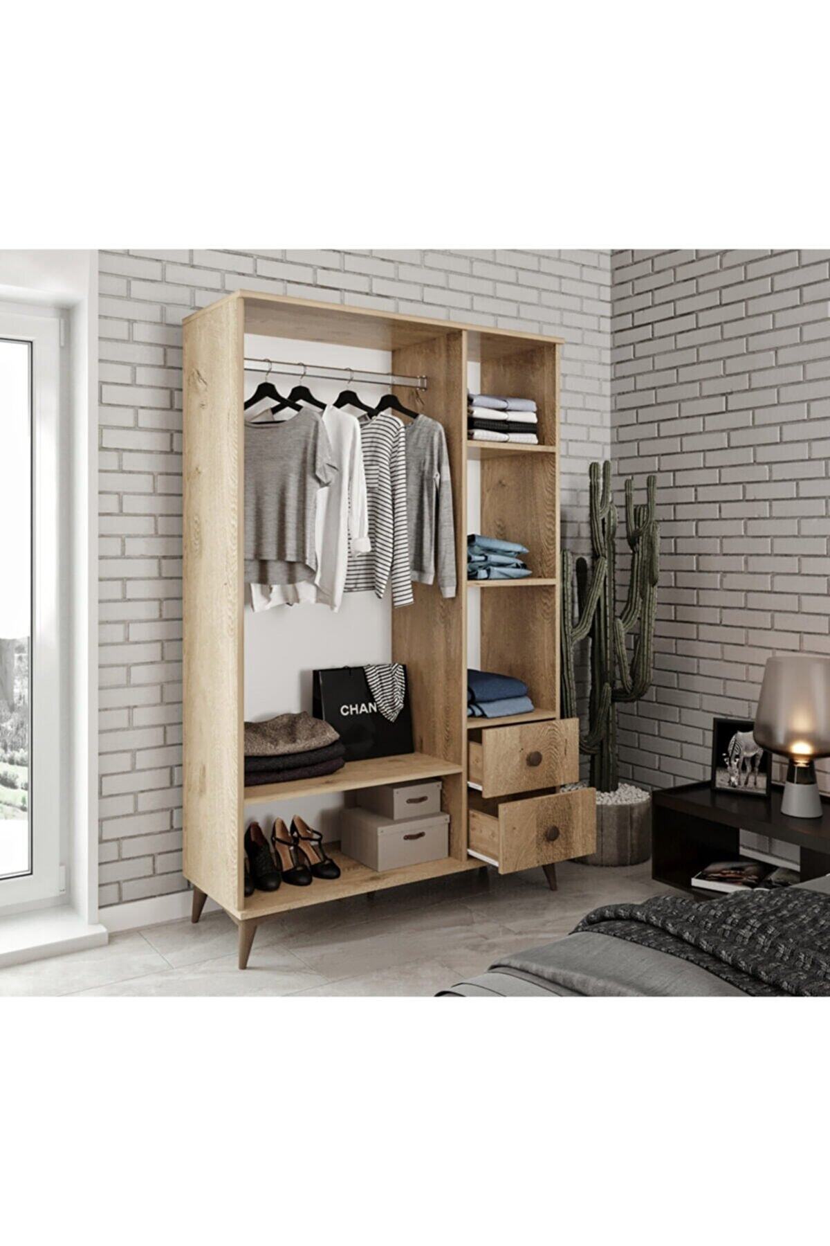 Akasya 3 Kapaklı 2 Çekmeceli Mdf Gardrop Elbise Dolabı Meşe - Tamamı 1. Kalite Mdf