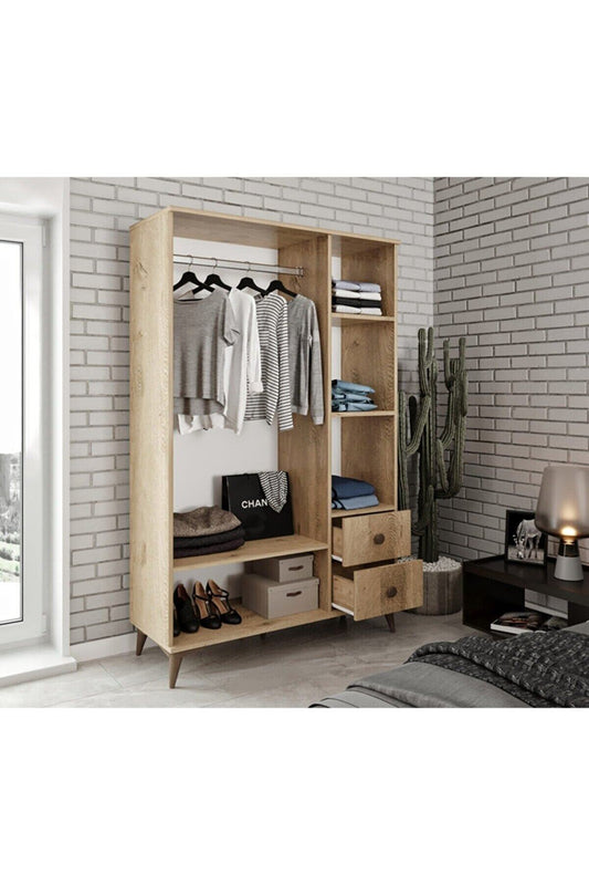 Akasya 3 Kapaklı 2 Çekmeceli Mdf Gardrop Elbise Dolabı Meşe - Tamamı 1. Kalite Mdf