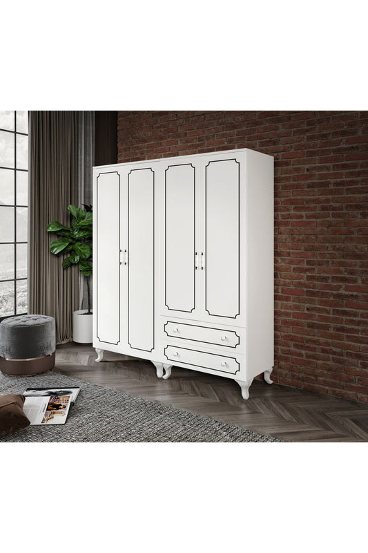 Stil 4 Kapaklı 2 Çekmeceli Moduler Gardırop, Elbise Dolabı - Tamamı 1. Kalite Mdf