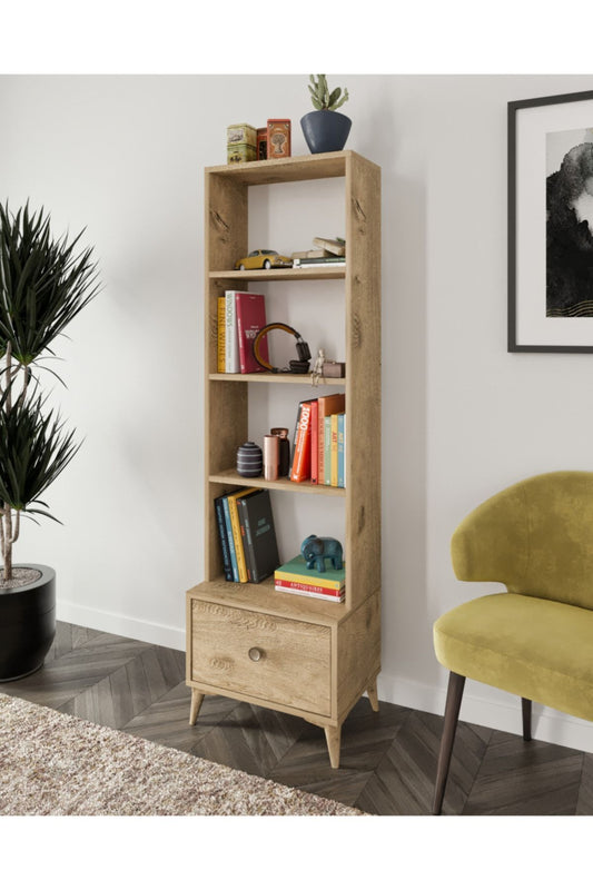 Akasya Çekmeceli Kitaplık Meşe Mdf