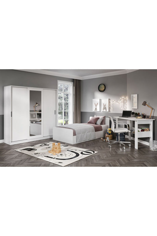 Anemon 3 Parçalı Tek Kişilik Mdf Genç Odası Takımı - Tamamı 1. Kalite Mdf Gardrop, Masa, Karyola