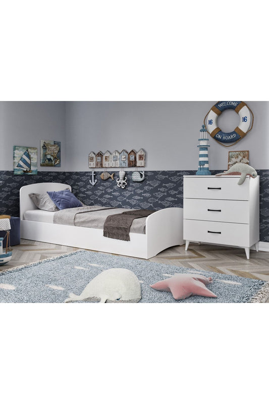 Soft Çocuk Odası Takımı Beyaz - Karyola, 3 Kapaklı Gardırop, 3 Çekmeceli Şifonyer Tamamı Mdf