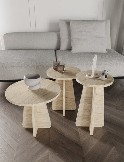 KZNMOB HOME Mush 3lü Zigon Sehpa, Beyaz, Ceviz, Meşe, Traverten Desenli- Tamamı MDF