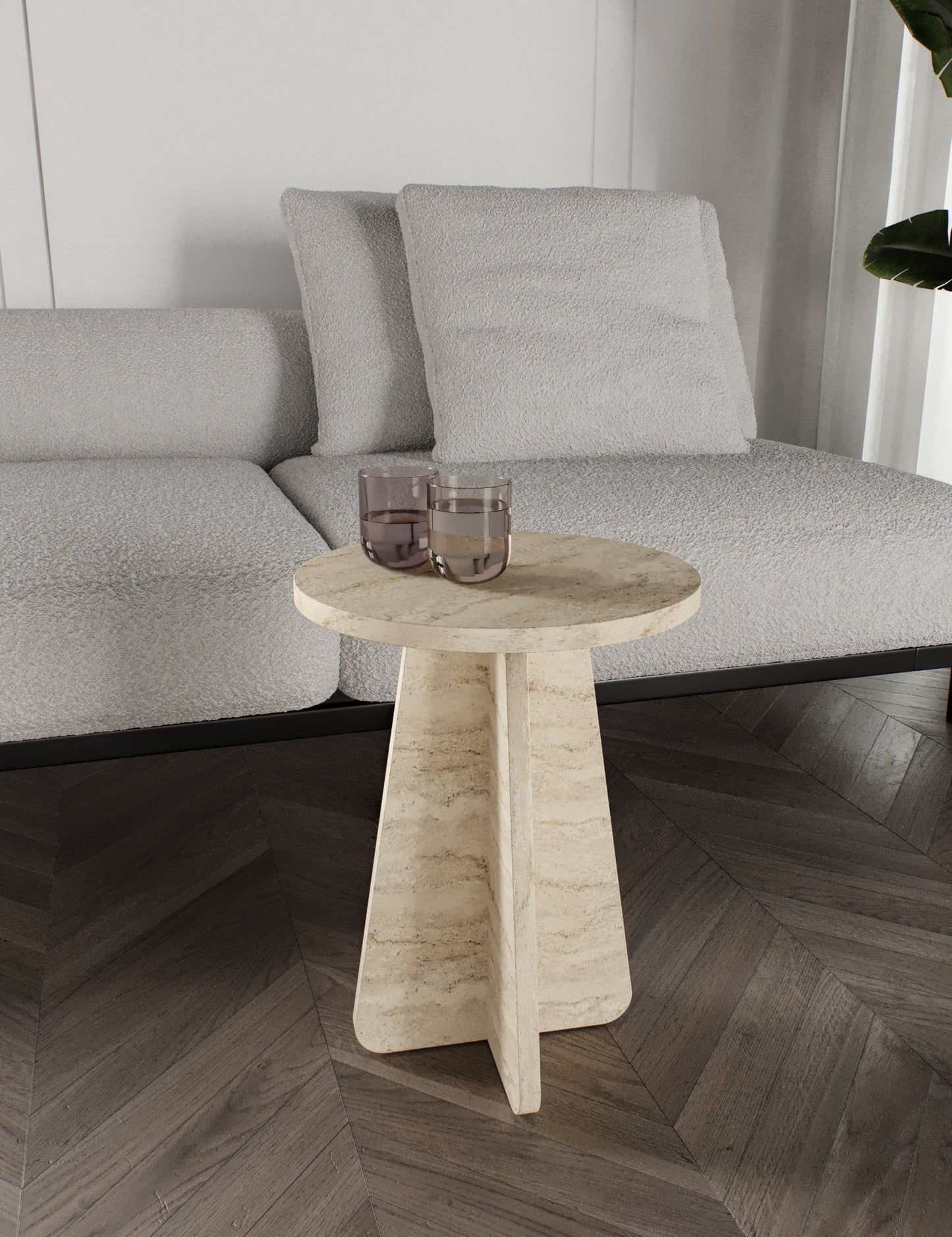 KZNMOB HOME Mush 3lü Zigon Sehpa, Beyaz, Ceviz, Meşe, Traverten Desenli- Tamamı MDF
