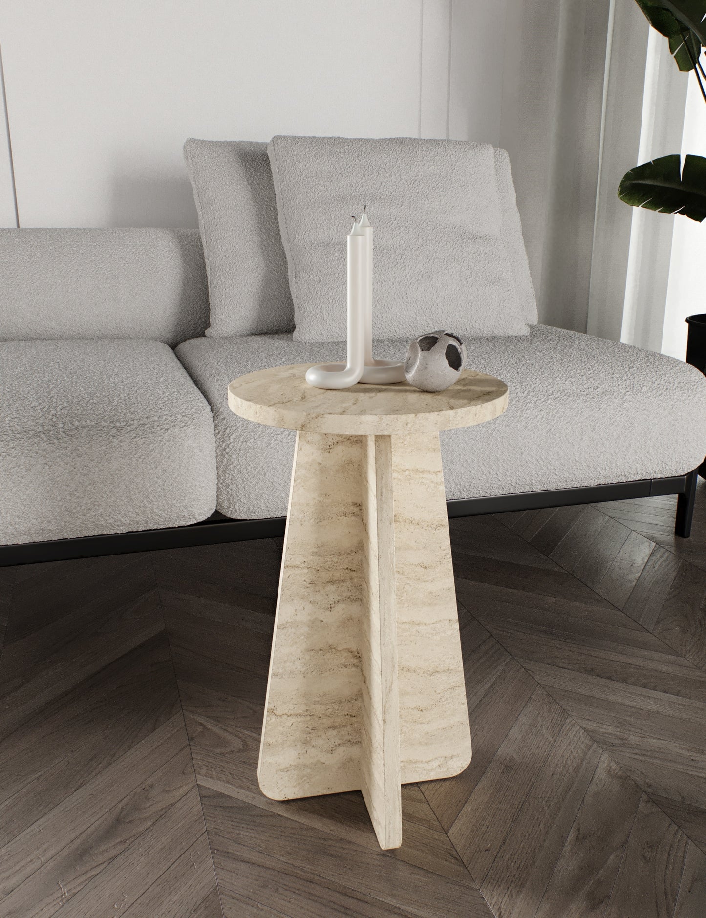 KZNMOB HOME Mush 3lü Zigon Sehpa, Beyaz, Ceviz, Meşe, Traverten Desenli- Tamamı MDF