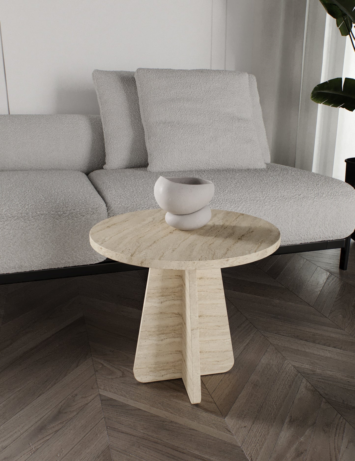 KZNMOB HOME Mush 3lü Zigon Sehpa, Beyaz, Ceviz, Meşe, Traverten Desenli- Tamamı MDF